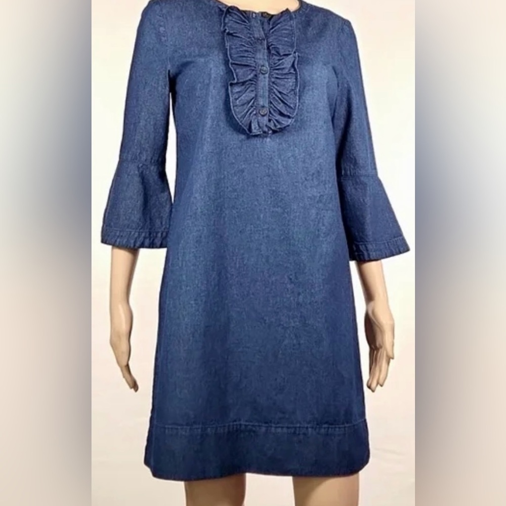 Draper James Chambray Ruffle Shift Dress 100% Cotton